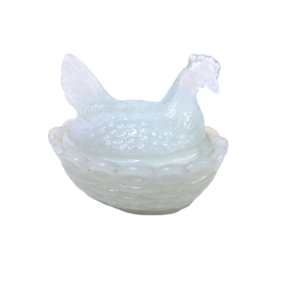 Vintage Vallerysthal French Opalescent Milk Glass Mini Hen on Nest Salt Cellar
